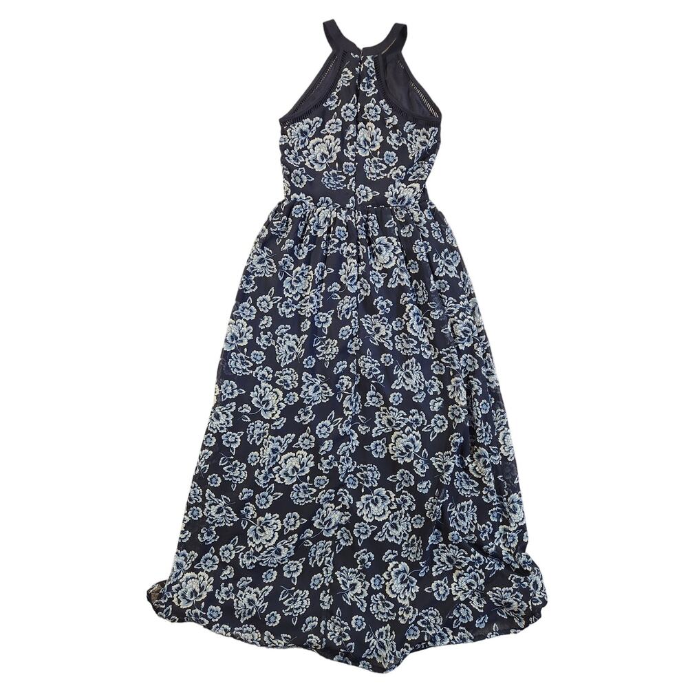 Anthropologie Doe & Rae Maxi Dress Size Small Navy Blue Floral Sleeveless Lace